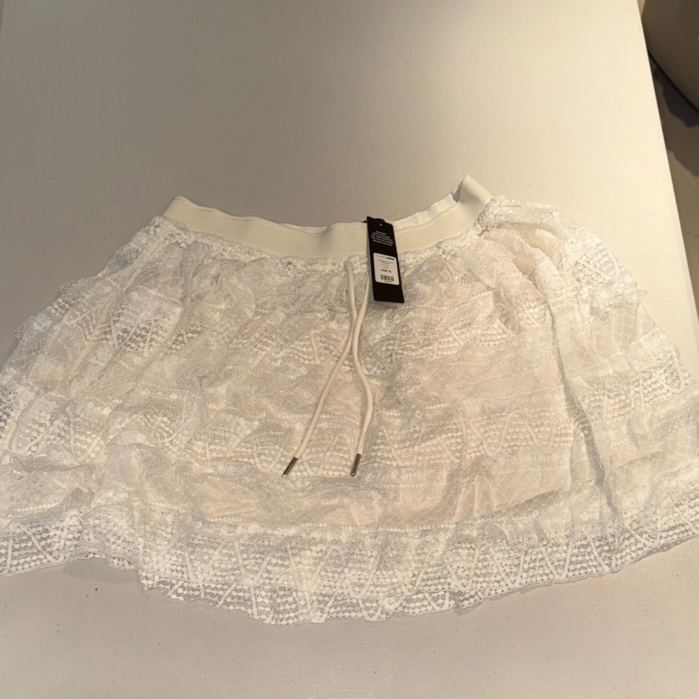 White Tiered Lace Mini Skirt